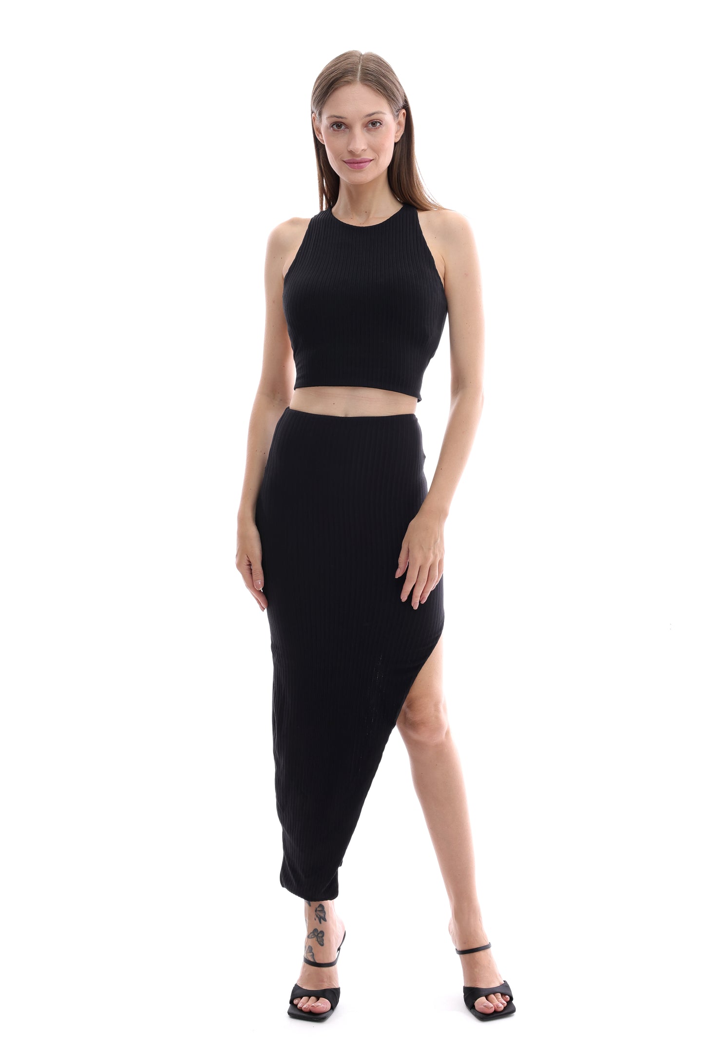 Slit Top & Skirt Black